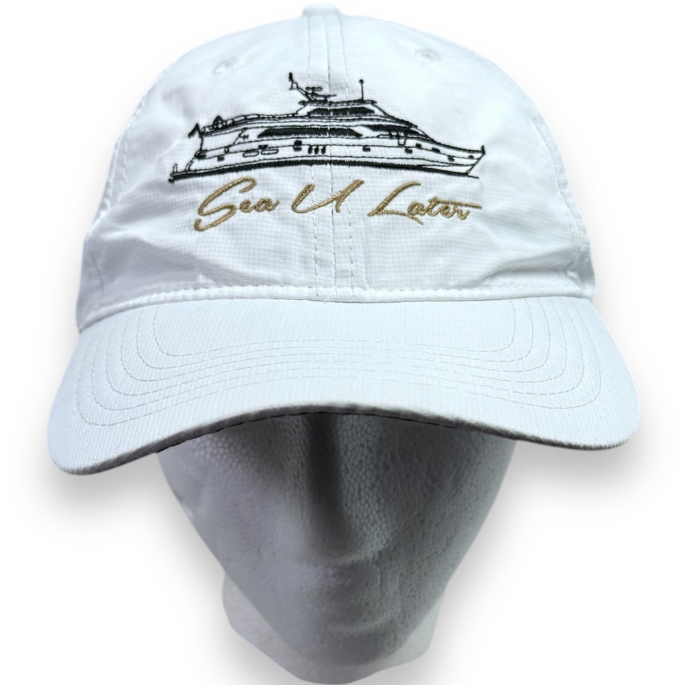 Adams Sea U Later White Strapback Baseball Cap Hat Boat Yacht Adjustable